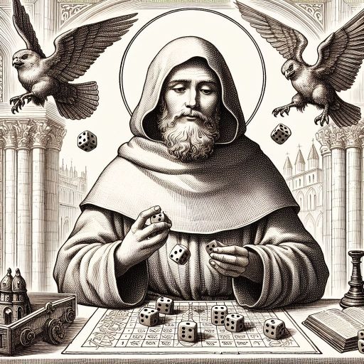A monk playing with dice